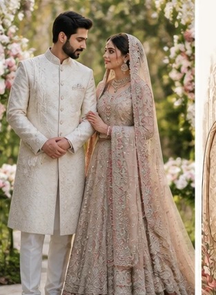 A couple in a garden setting